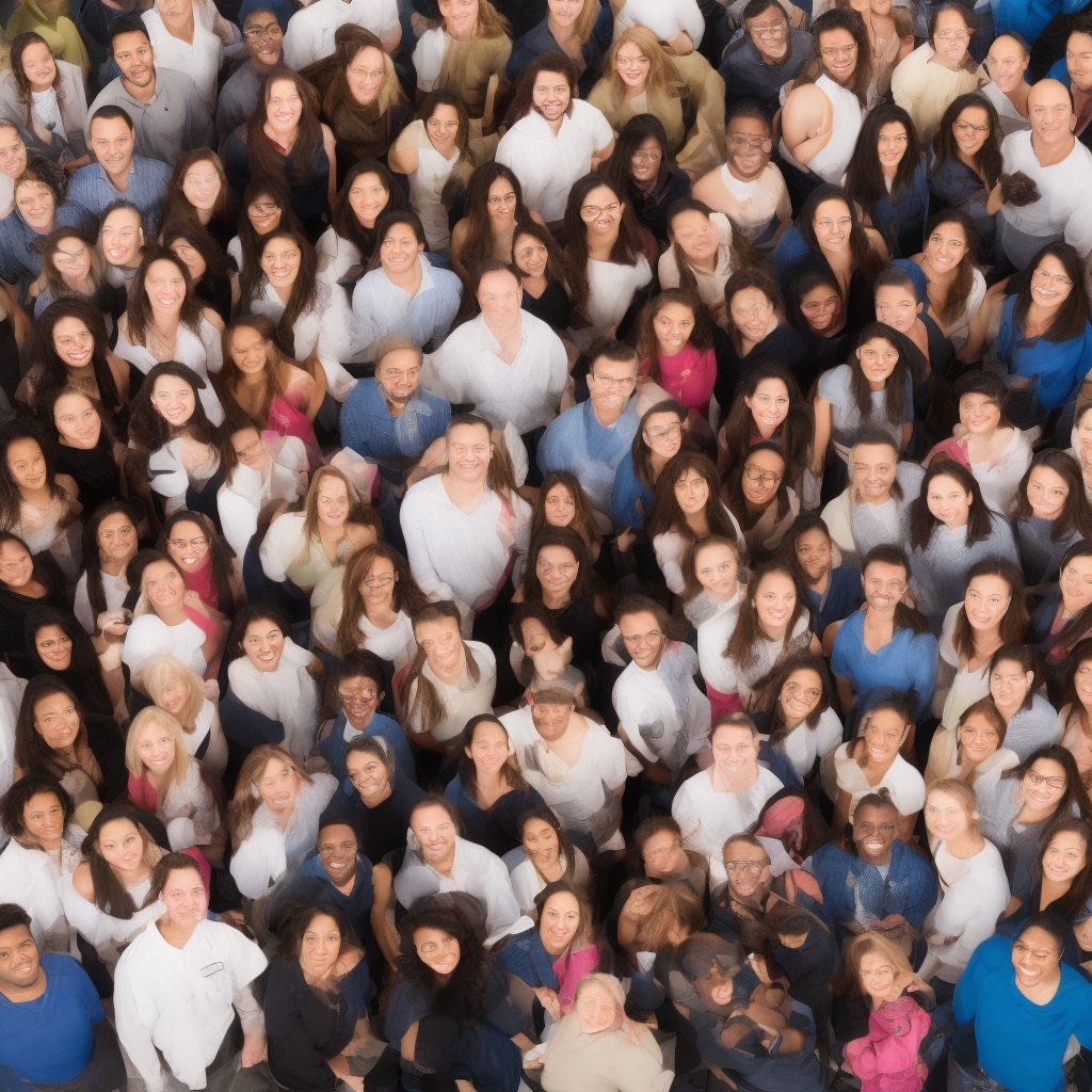 Diverse group of community members smiling together in a professional group setting