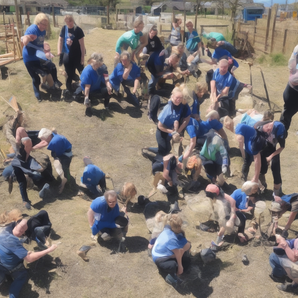 Community volunteers working together with teamwork and authentic local spirit